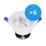 Lot 6x Downlight LED Rond inclinable 15W 1200lm 60D - 930 Blanc Chaud | 135mm - Diamètre 110mm - UGR <19